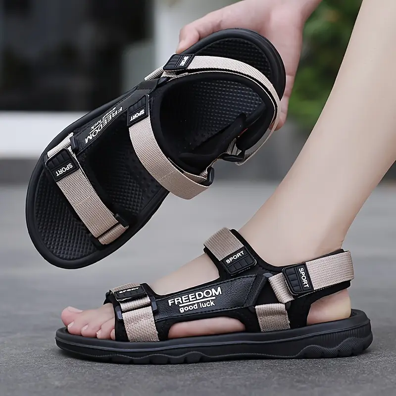 mens sport sandals open toe slides with adjustable straps solid color fabric upper lightweight eva sole non lined for universal fit details 5