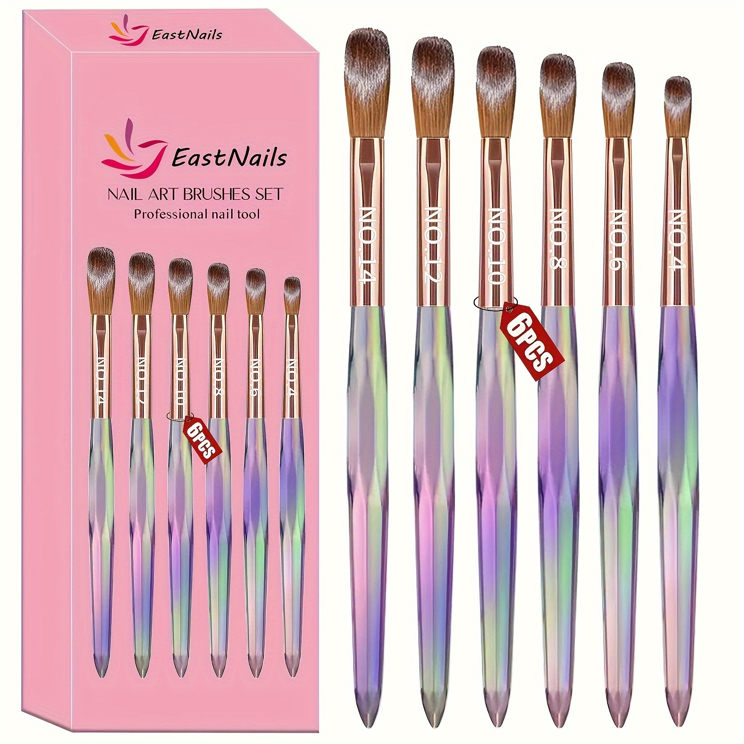 

6pcs Acrylic Nail Brush Set, Size 4/6/8/10/12/14 Acrylic Nail Brushes For Acrylic Application, Gradient Professional Manicure Nail , Acrylic Powder & Acrylic Nail Kit Diy Salon