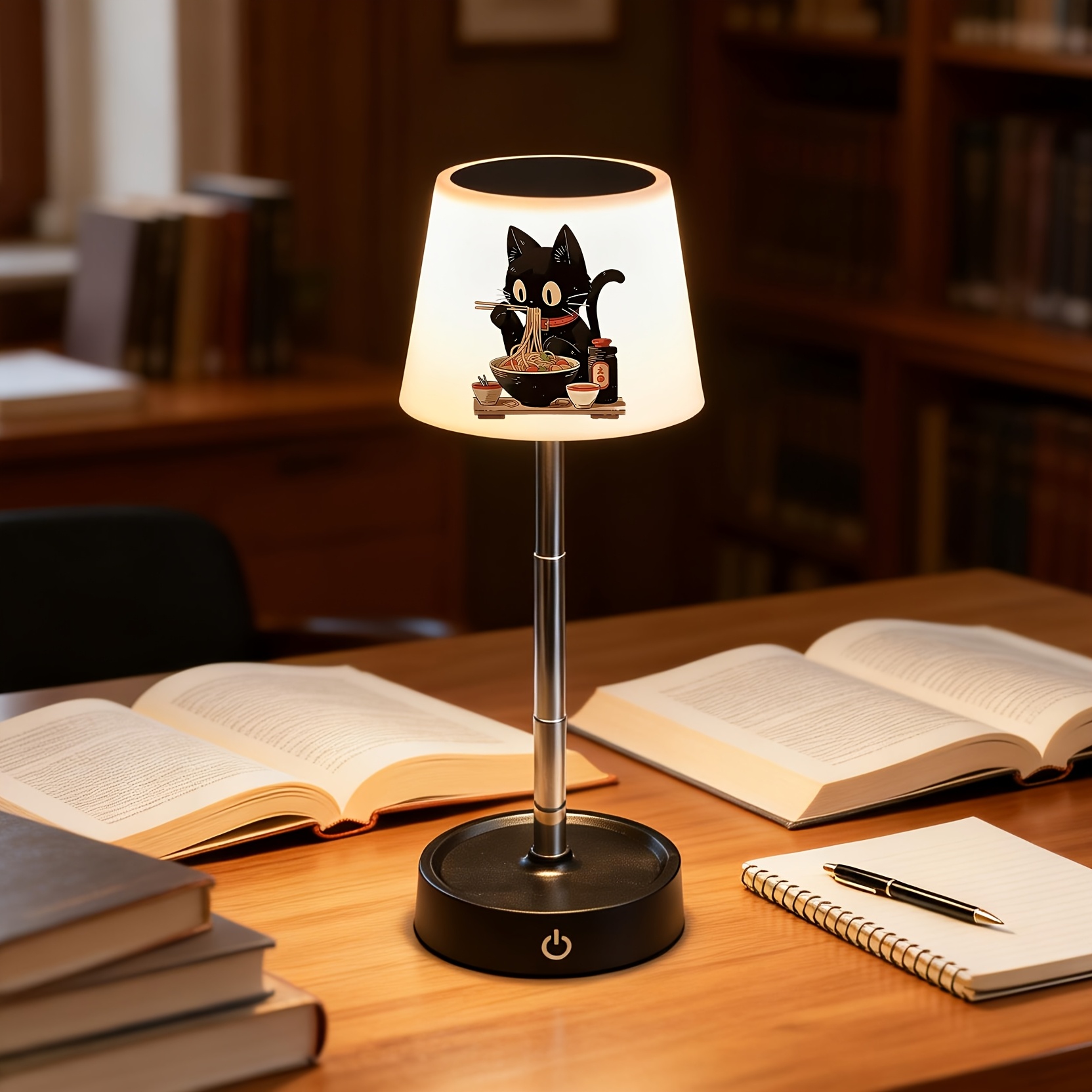 Rechargeable Desk Lamp with Cat Eating Noodles Design