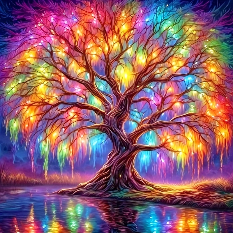 

1pc 30 * 30cm/11.8*11.8in Artificial Diamond Art Painting Handmade Kit Diy Personality Art Rainbow Tree Picture Diamond Art Painting Art Wall Decoration Craft Eid Al-adha Mubarak