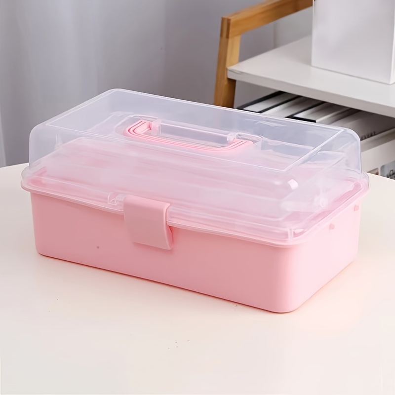 TEMU 1pc Three-layer Transparent Plastic Craft Storage Box, Sewing Storage Box, Folding Tool Box, Art Miscellaneous Storage Box