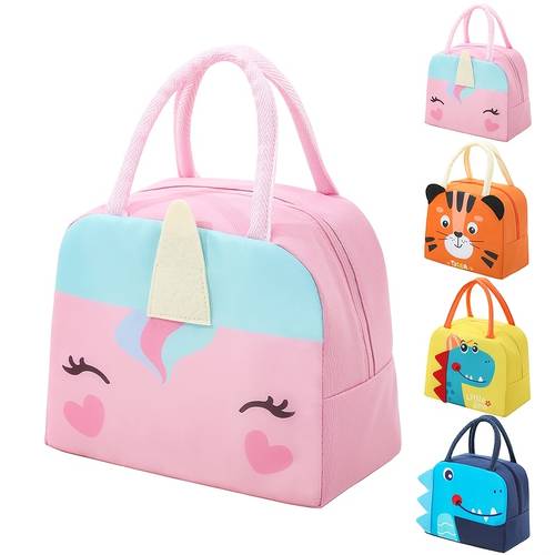 1pc cute 3d animal pattern lunch bag insulated lunch bag thermal lunch bag reusable cartoon animal double handle bento bag oxford cloth lunch box handbag suitable for work travel not for food contact