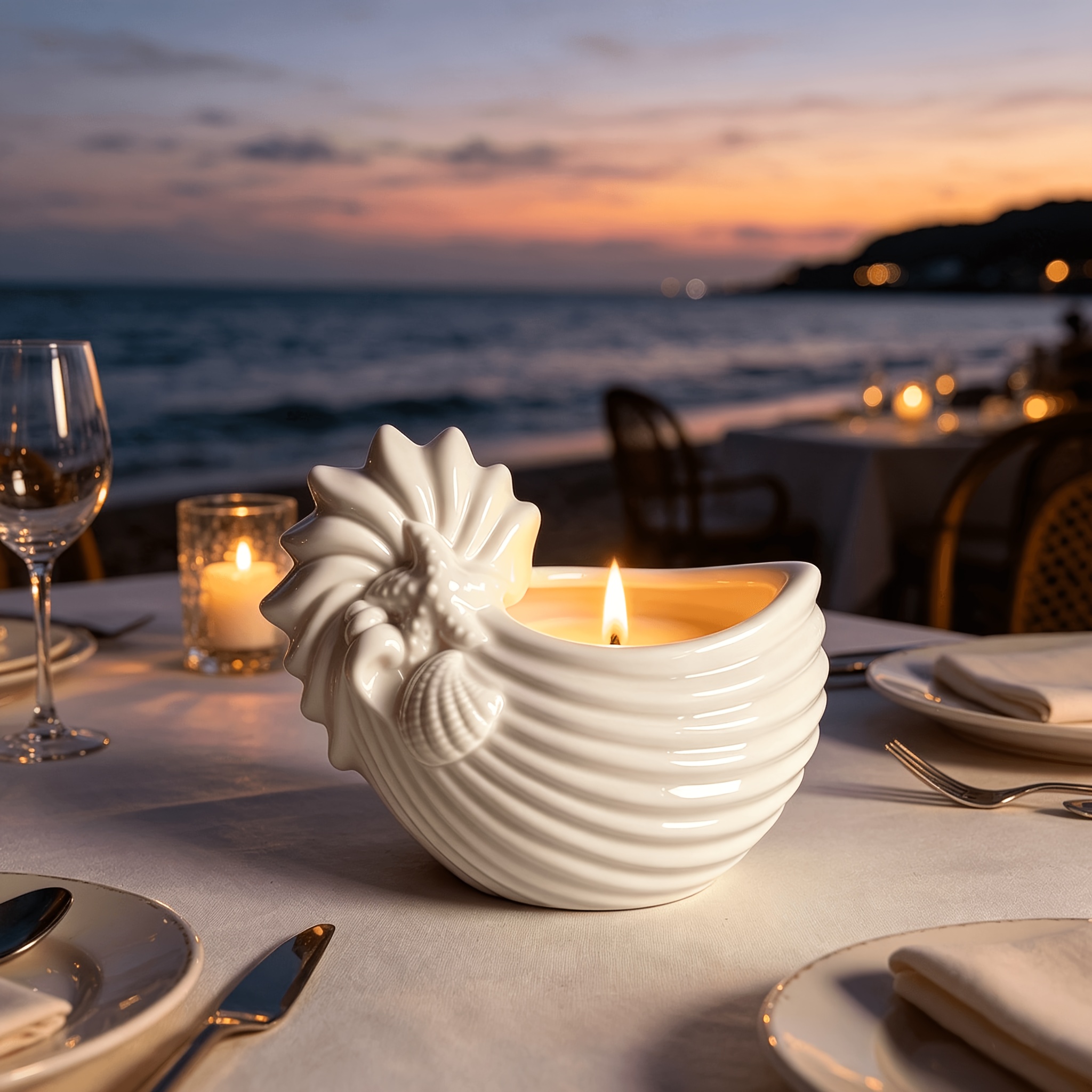Large White Conch Ceramic Candlestick, Summer Ocean Style Desktop Decoration, Suitable for Home Decor, Weddings, Parties, Mother'S Day Table Centerpiece, Creating a Refreshing And Romantic Atmosphere As a Holiday Gift