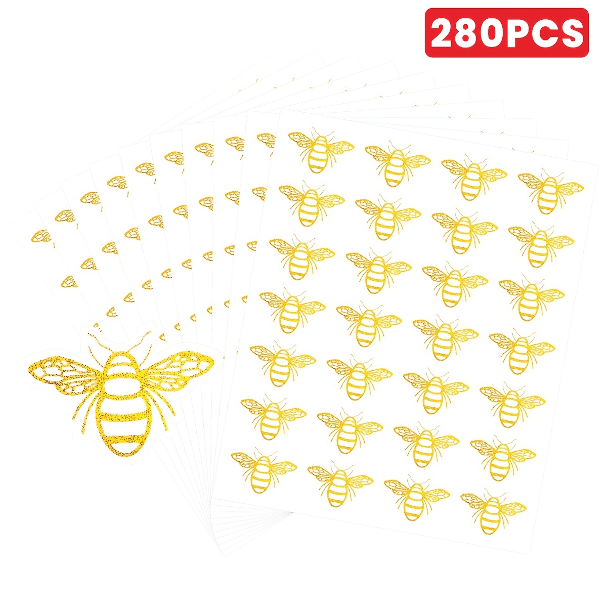 TEMU 140/280pcs Foil Decorative Stickers Sheets - Elegant Bee Shape Labels Line Details For Scrapbooking, Journals, Gift Wrapping, Packaging, Sealing