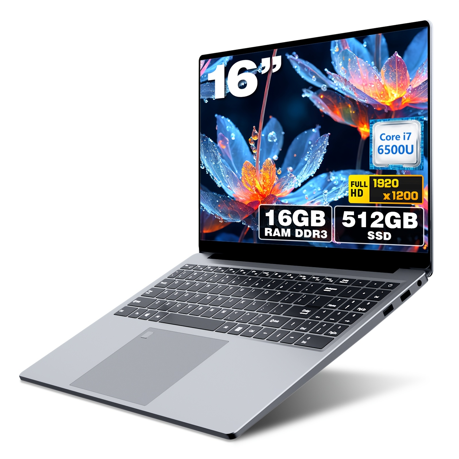 Image of 16. 1 Inch Laptop, Core I7 6500u Laptop, 16gb 512gb Ssd, Computer Pc, Ultra Hd Graphics Card, Full Hd 1920 X 1200 Display Screen, Backlit Numeric Keypad With , For Office