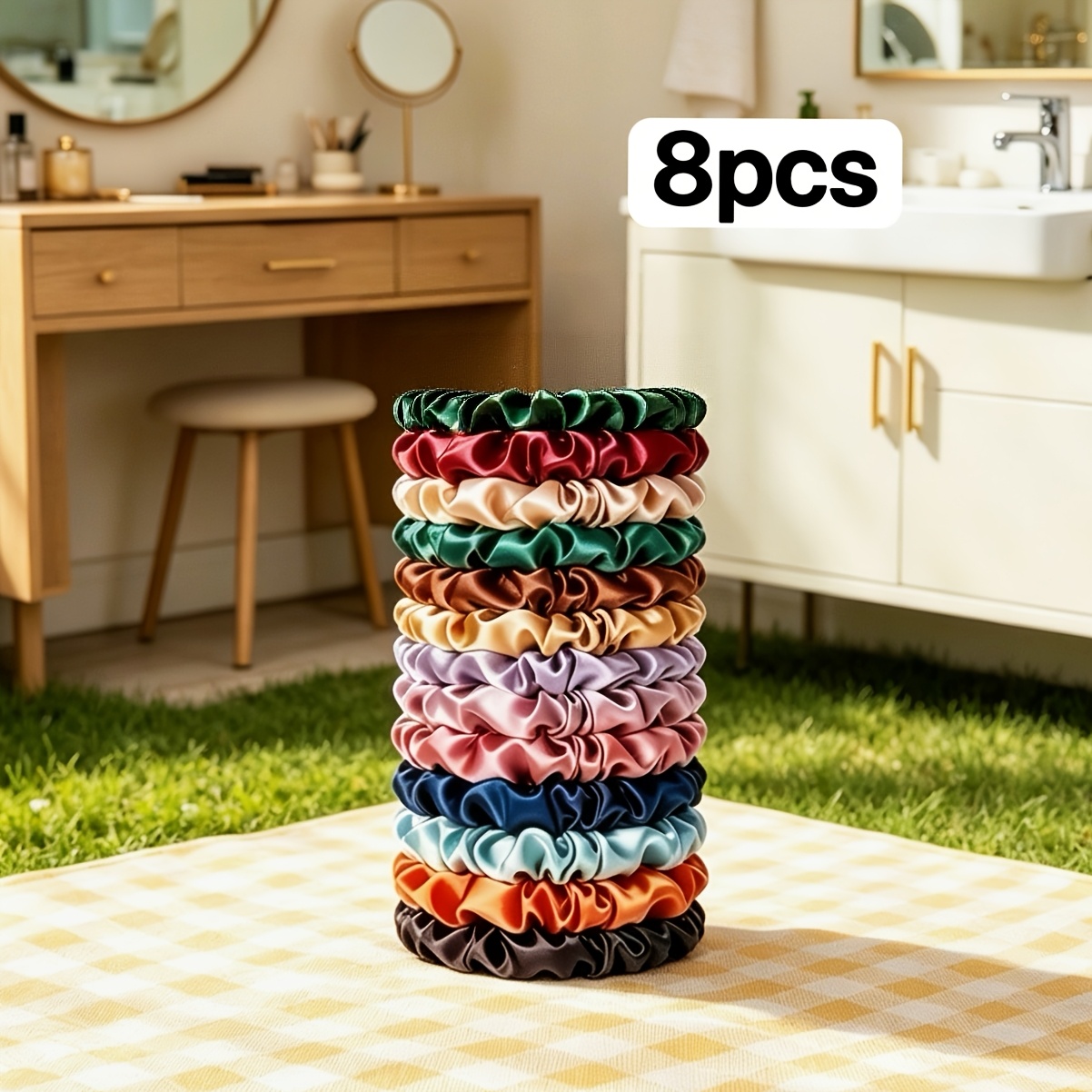 50-style Multicolor Satin Scrunchies, High-end -like Hair Ties For Commuting And Daily Updos, Bun Hair Accessories, Random Colors, 8pcs Mixed Shipment