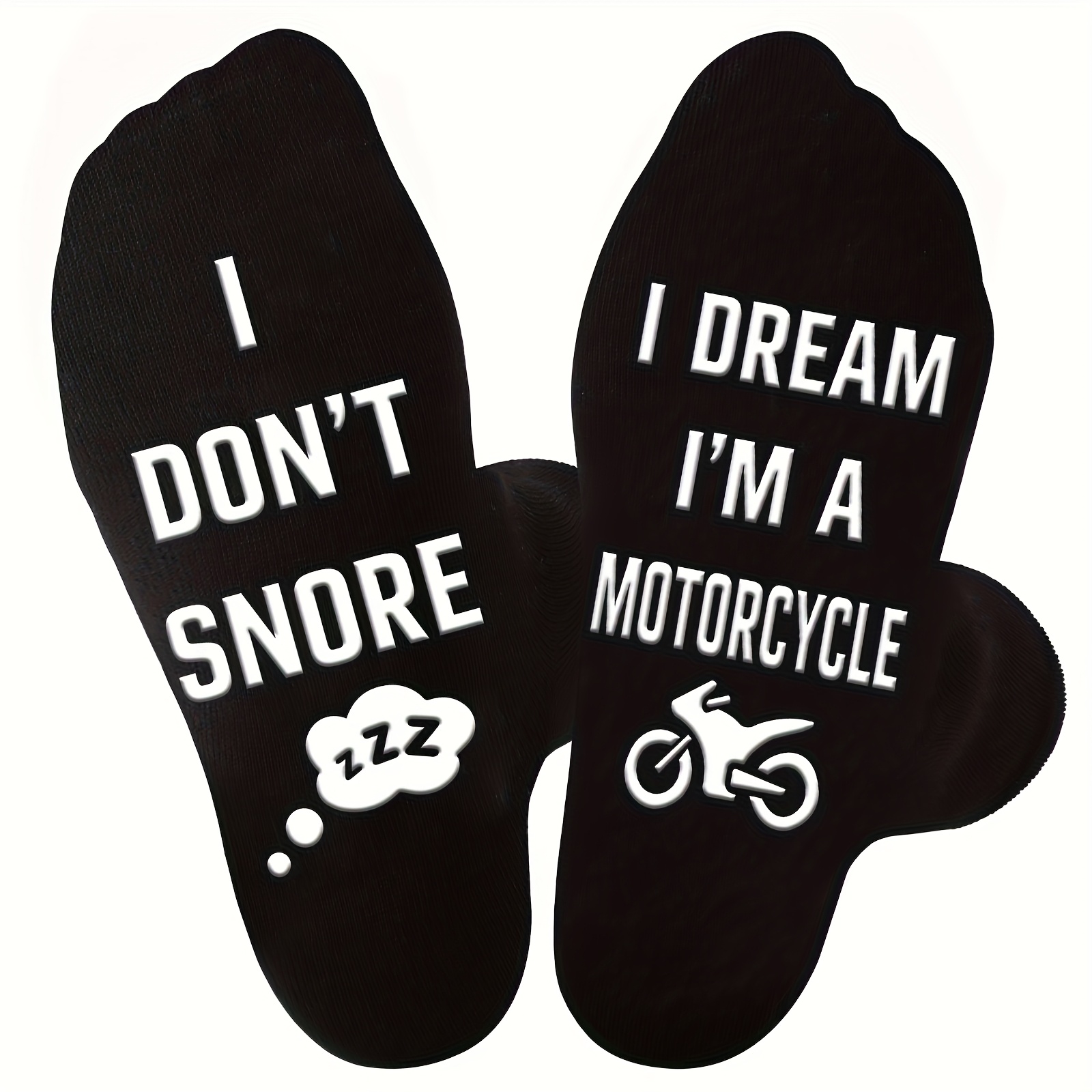 Image of 1 Pair "'t Snore I'm A Motorcycle" Birthday Gift For Motorcycle Lovers Motorcycle Funny Socks Womens Mens Teens Black Novelty Motorcycle Non-slip Socks Unique Christmas Gifts Gift Ideas For Men
