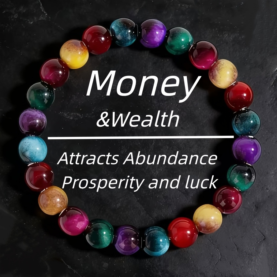 TEMU 1pc Bohemian Cross-border Bracelet, Colorful Tiger Eye Women's Bracelet - Wealth And Eternal Happiness, Elegant Jewelry, Ideal Gift For Mom Or