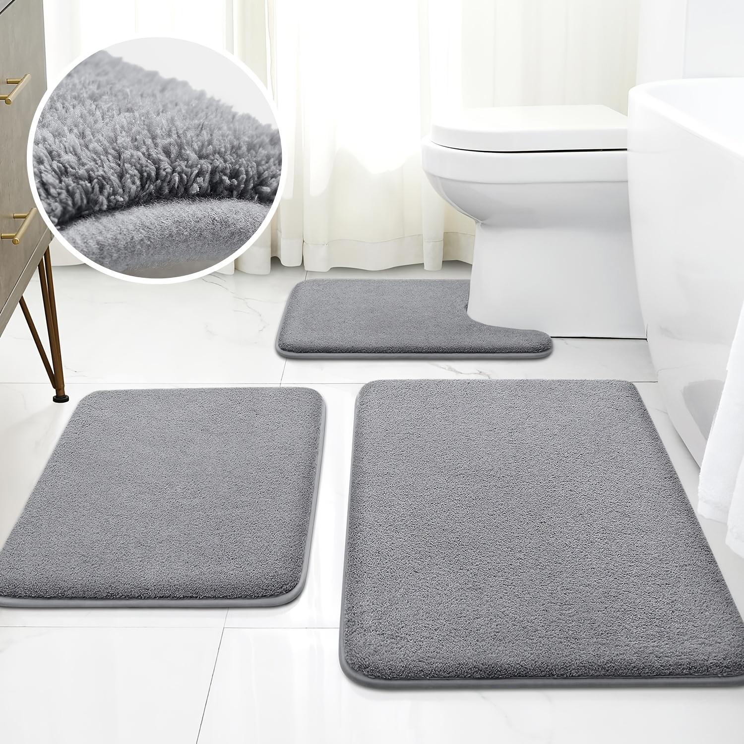 Image of 3pcs Solid Color Bathroom Toilet Mat-360g/square Thickened Coral Fleece Non-slip Floor Mats, Soft, Polyester Bathrooms Pads, Absorbent Bathrooms Pads For Bathroom Floors-luxury Bathroom Accessories