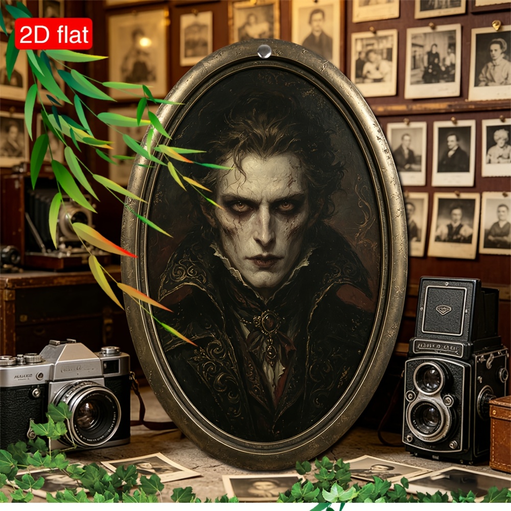 TEMU 2d Flat, 1 Mysterious Vampire Portrait In Vintage Picture Frame, Ideal Gift For Bedroom And Living Room, Wood Wall Art Sign, Sign Wooden Sign