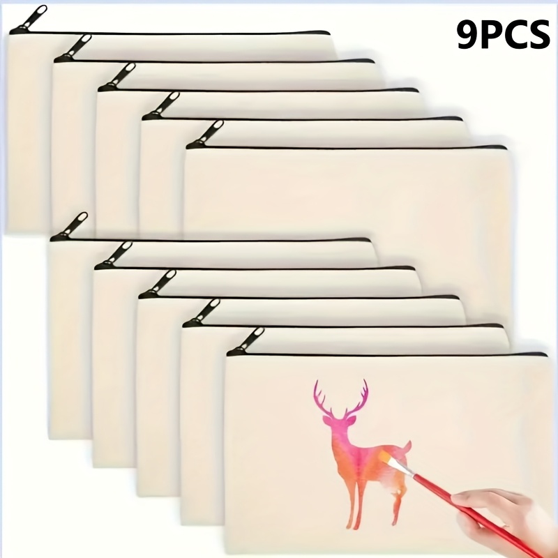 E-shop 4/9 Stück Leere Canvas Reißverschlusstasche für DIY Bastelarbeiten, Canvas Make-up Tasche, Kleine Federmäppchen, Lose Canvas Kosmetiktasche,