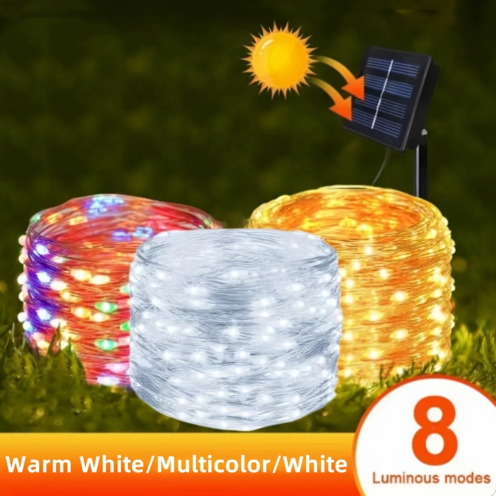 

300led Solar String Lights Outdoor Waterproof, Solar Fairy Lights, 8 Modes Solar Christmas Lights For Outside Tree Garden Patio Wedding Decorations 200/100/50led (warm White/multicolor/white)