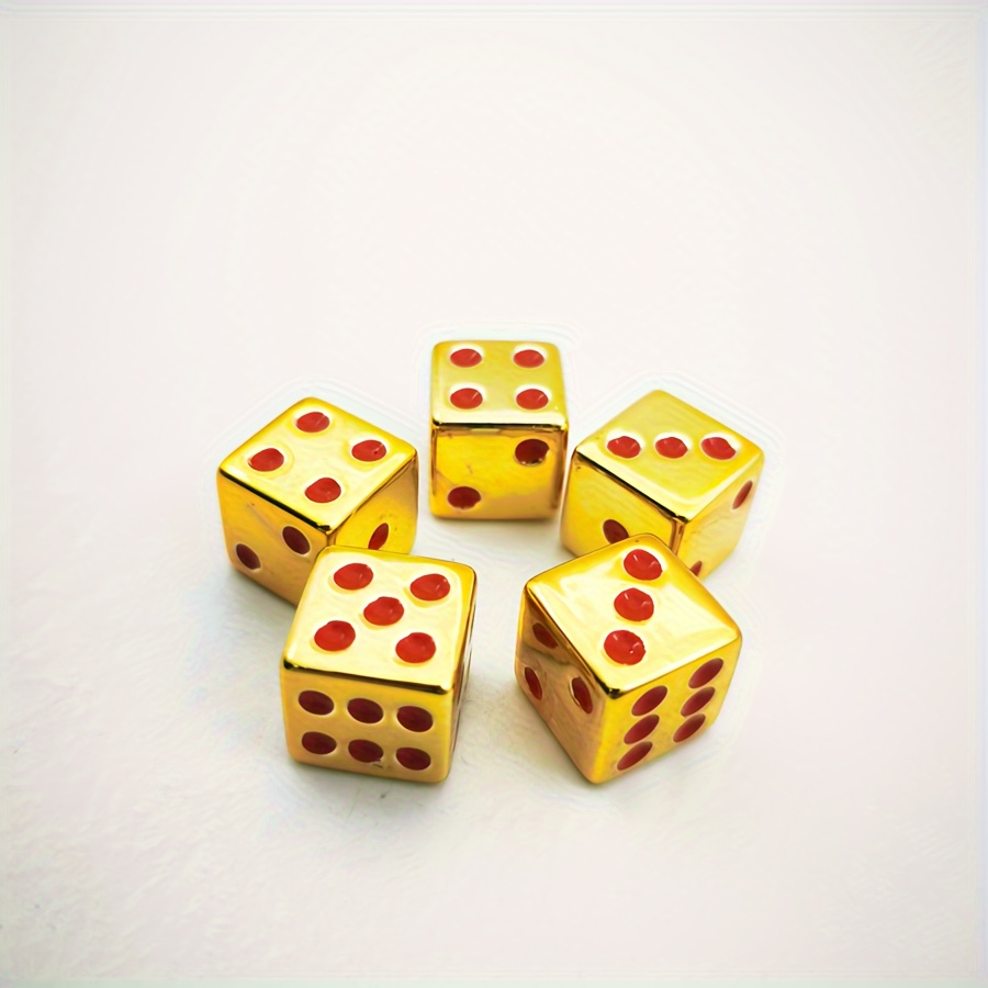 TEMU 5pcs D6 Dice Set 1.6cm Golden Plated Dice, Game Accessories, Party Games, Table Games, Party Carnival, Couple Interaction, Dice Game Set, Dice
