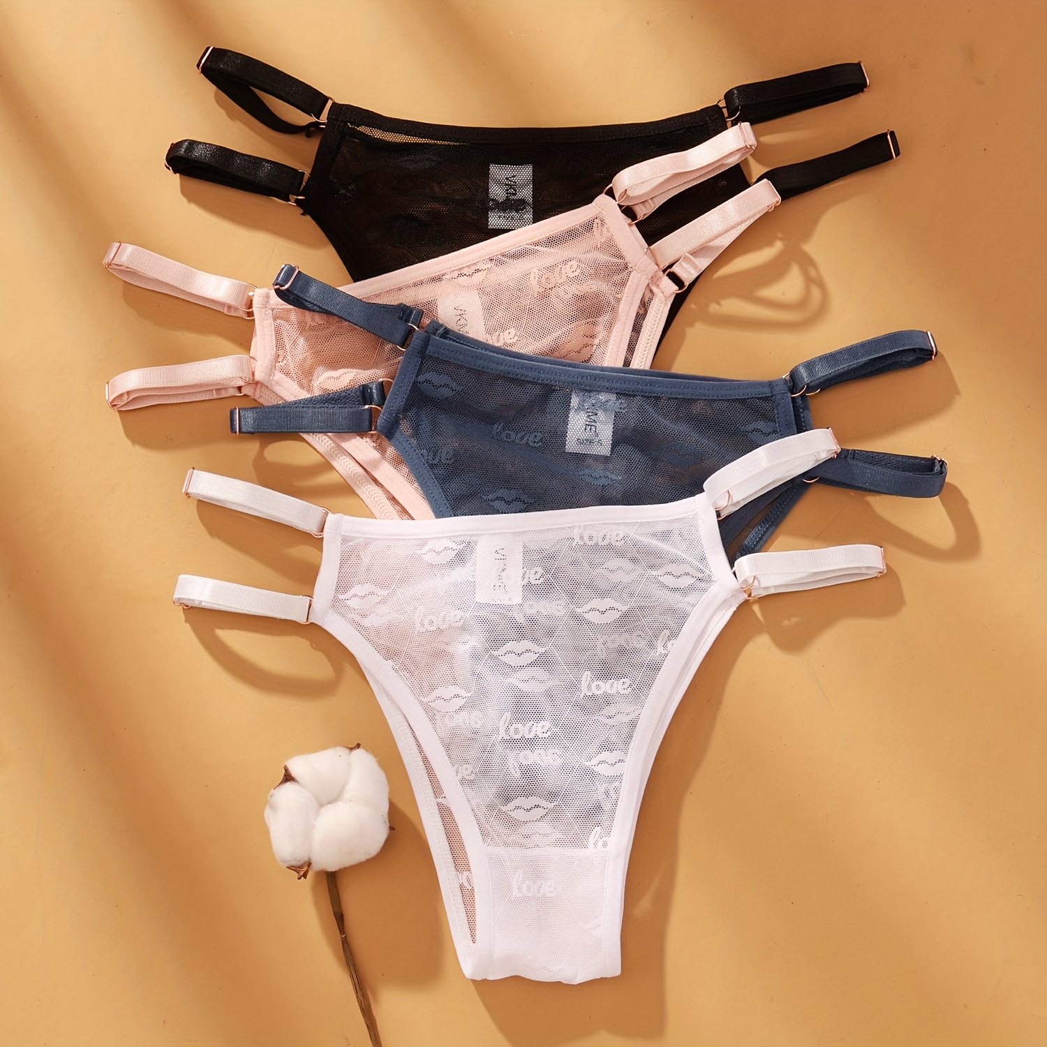 1-Pack Sexy Japanese-Style Lace Lips LOVE Double-Strap Panties | Adjustable Hollow Low-Waist Women'S Triangle Panties with Fashion Buckle