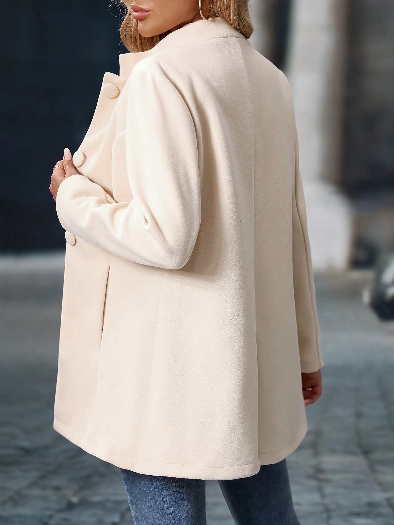 Alternative view of Chaqueta elegante casual para mujer, manga larga, cuello alto, color sólido con bolsillos, abrigo de invierno con…