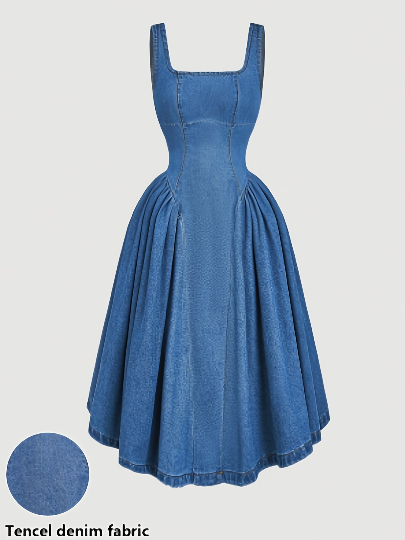 open lace back dress Chouyatou Denim Dress for Women Ruffle Adjustable Strap Sleeveless Bac   CHOUYATOU