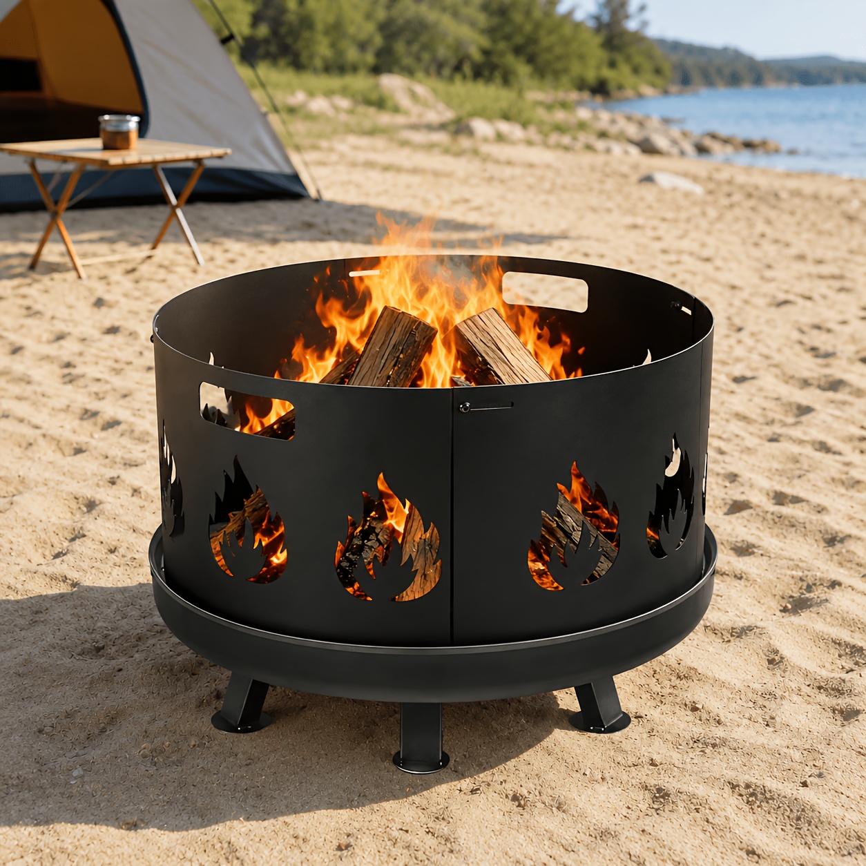 Image of Wood Stove With Handle Adjustable Spark Protection Suitable For 70-75cm Fire Pit Spark Screens Heavy Duty Fireplace Spark Protection 30cm High Fireplace Screens