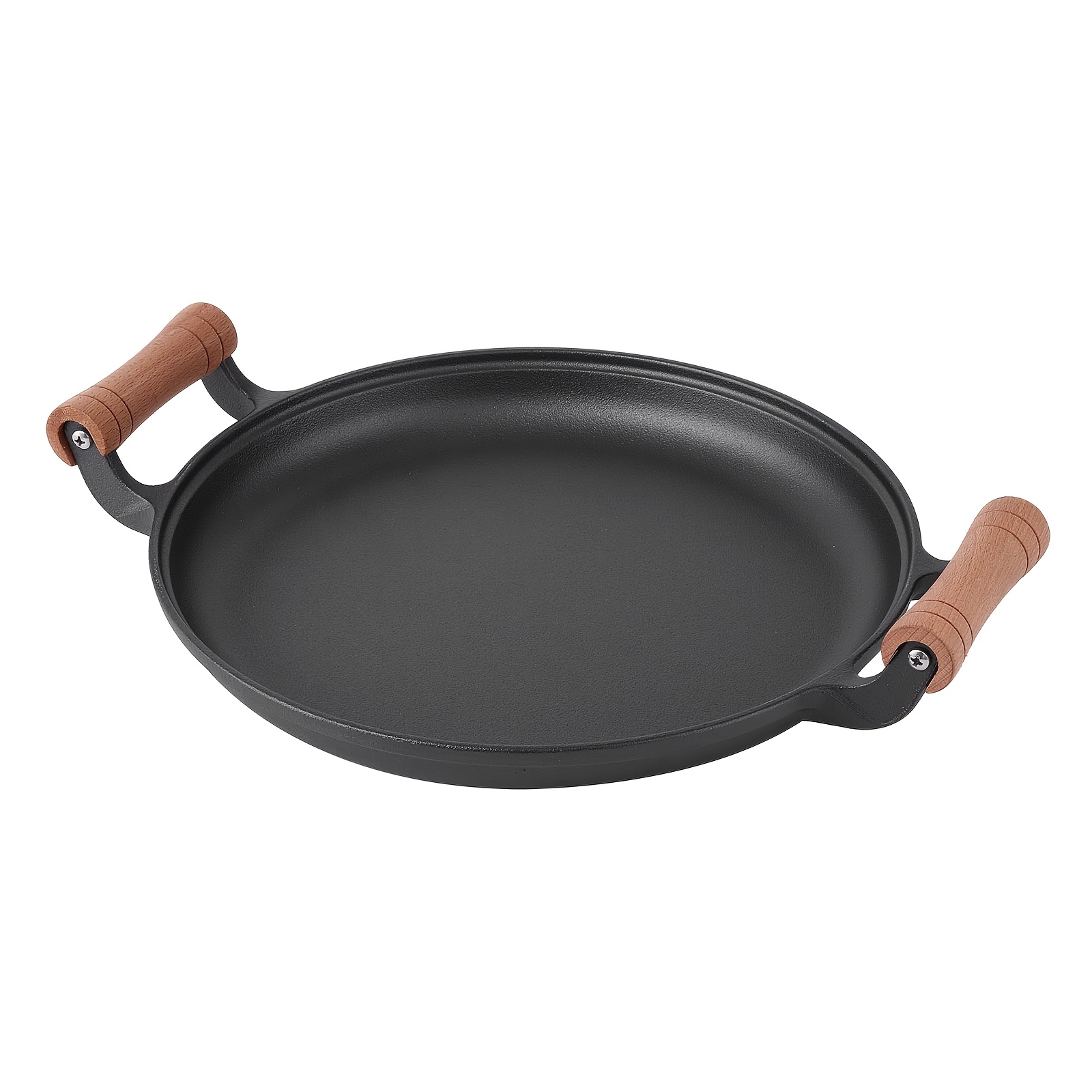 Image of 30cm Grill Pan, Cast Iron Material, Heat Storage, Double Wooden Handles For Easy Carry, Suitable For Indoor & Outdoor Use
