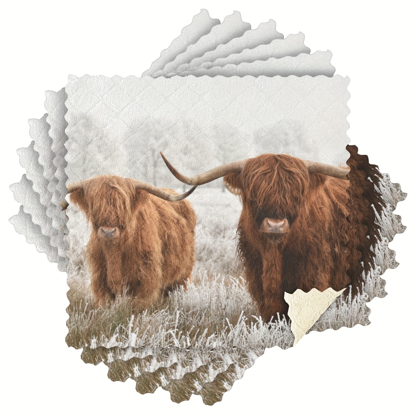 TEMU Pack Of 6 Highland Cow Kitchen Towels - Soft, Reusable & Absorbent Dishcloths With Rustic Animal Print, Dishes, Counters & Bathroom Cleaning,