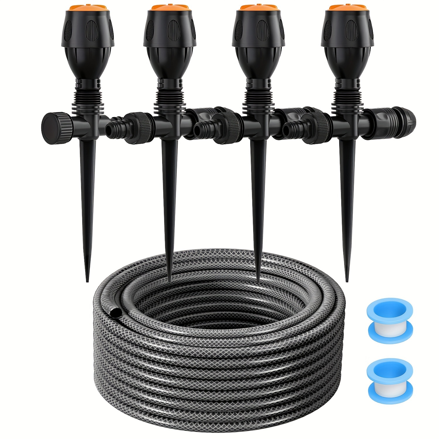 

Garden Above Ground Sprinkler System Kit For Lawn, 360° Auto-rotate Irrigation System Garden Lawn Sprinkler, Black Sprinkler With 52.5ft Hose And 8 Pipe Connectors, Diy Plant Watering Set