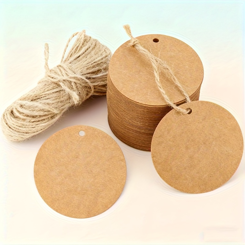 E-shop 99 Stück Kraftpapier-Geschenkanhänger mit Juteschnur - & Weiß, Runde Hängeetiketten für DIY-Bastelprojekte, Geburtstagsdeko, Hochzeitsgeschenke,