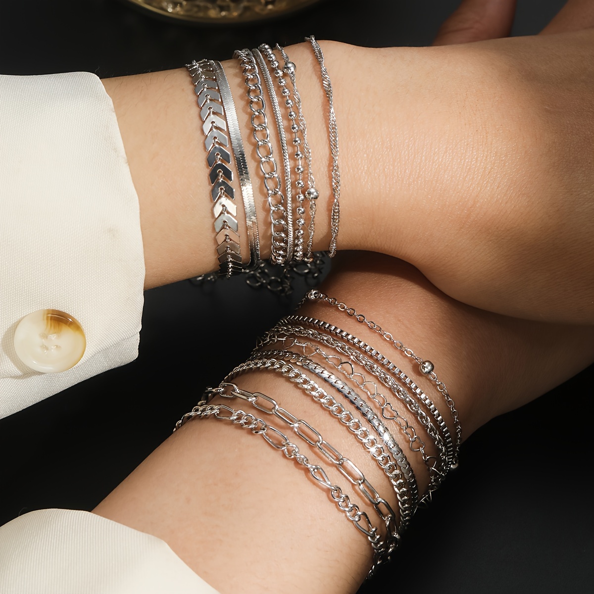 15pc Silvery Basic Bracelet Set for Daily Wear
