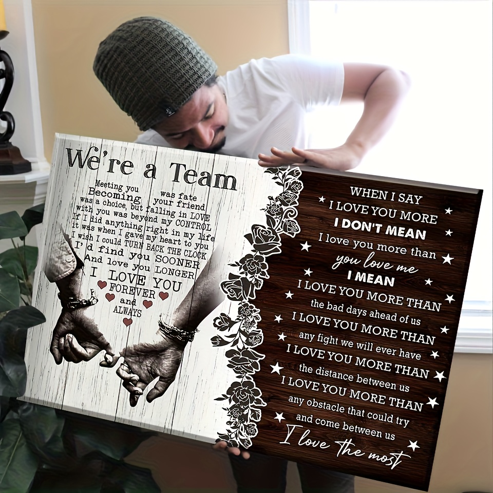TEMU 1pc Couple Canvas Print - Name & Date Wood Framed " A Team When I " Or "meeting You Was Fate" - Romantic Gift For , Anniversary, Wedding Wall,