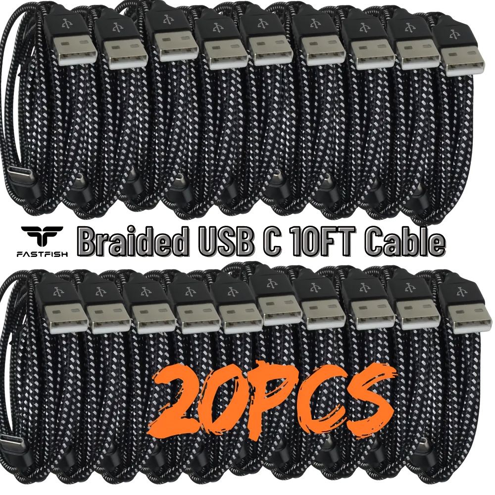 

20pcs 10ft Usb Type C Fast Charger Cable Charging Cord S8 S9 S10 15