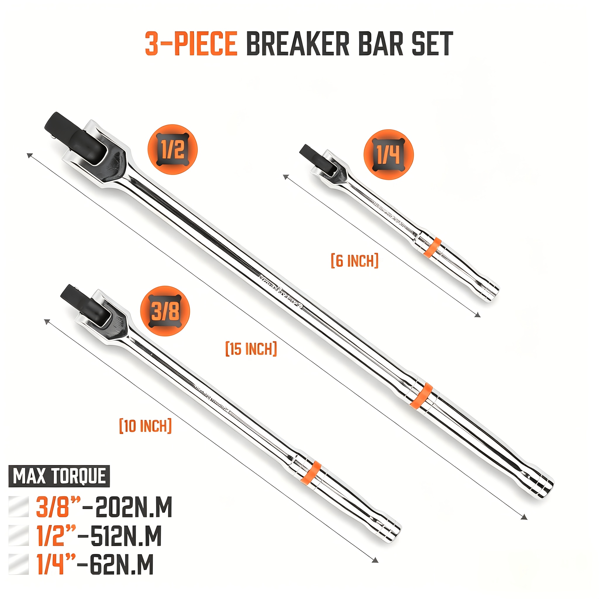 3pcs Breaker Bar Wrench Set with Storage Bag