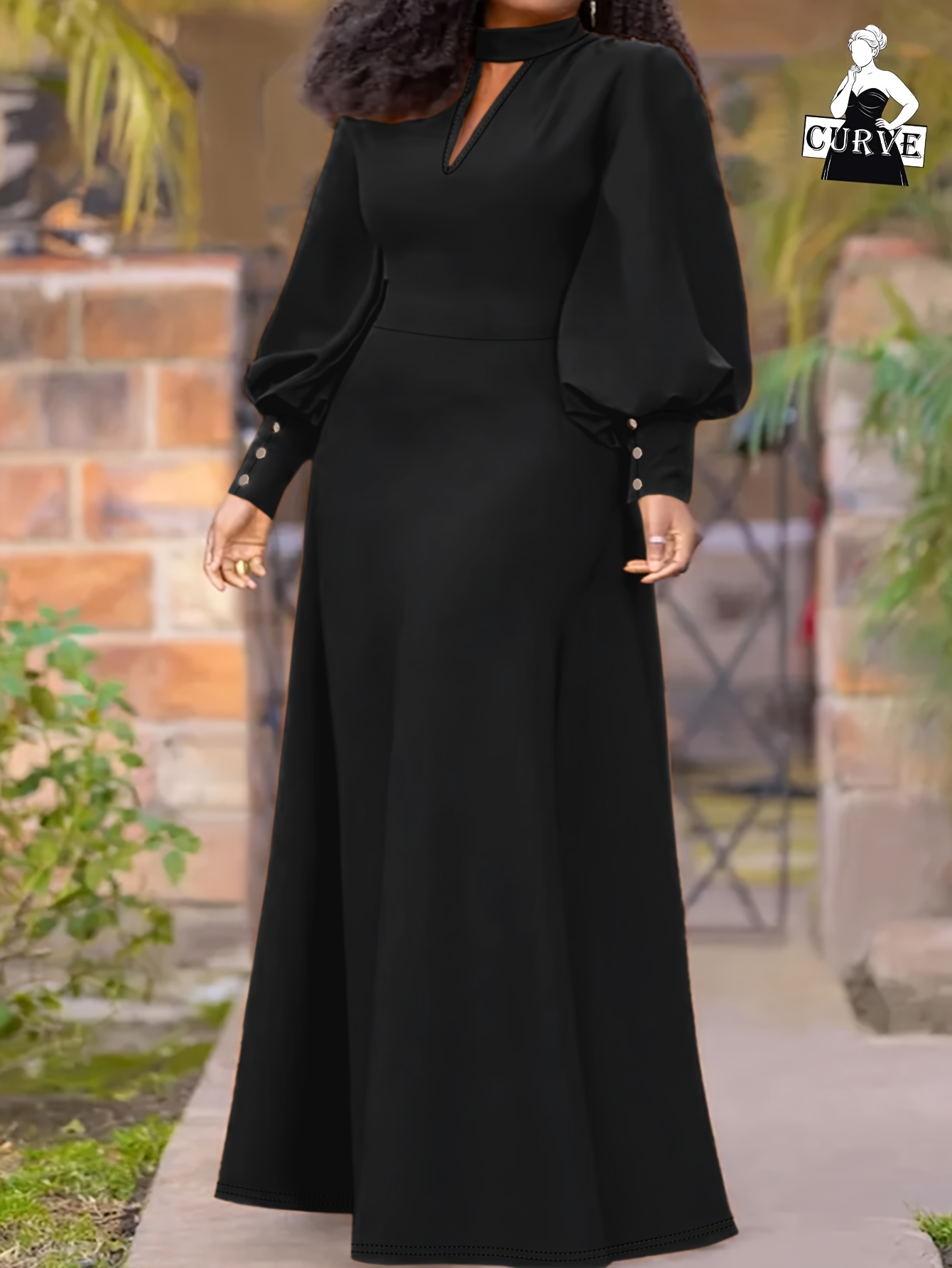 Plus Size - Plus Size - Spring/Autumn Plus Size Women'* Black Long Sleeve  Maxi Dress