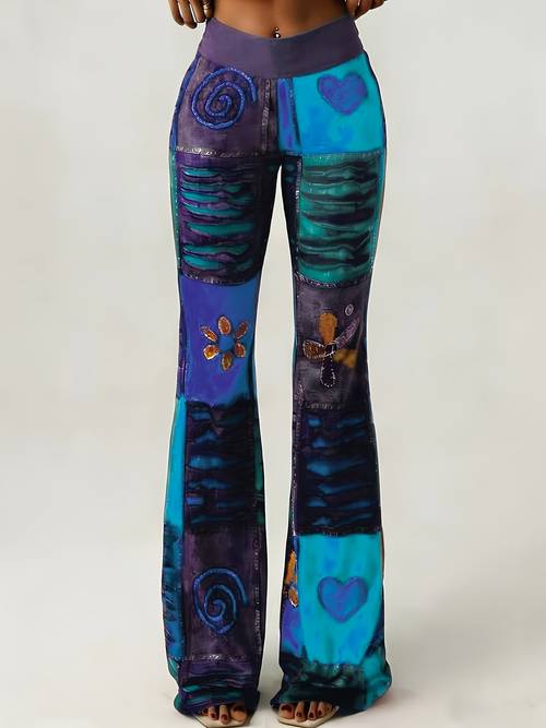 directional qd1113072 womens fashion lace print flared pants