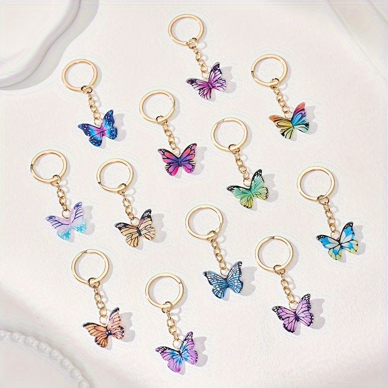 

6/12pcs Colorful Butterfly Keychain Cute Alloy Key Chain Ring Bag Backpack Charm Birthday Party Decor Women Daily Use Gift