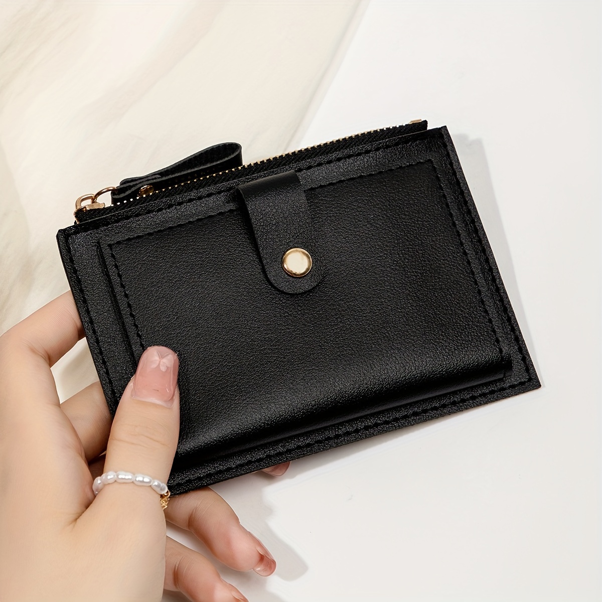 Image of Minimalist Mini Zipper Card Bag Multi Functional Credit Card Holderwomen's Wallet High Quality Puleathercontrastcolorsmallwallet