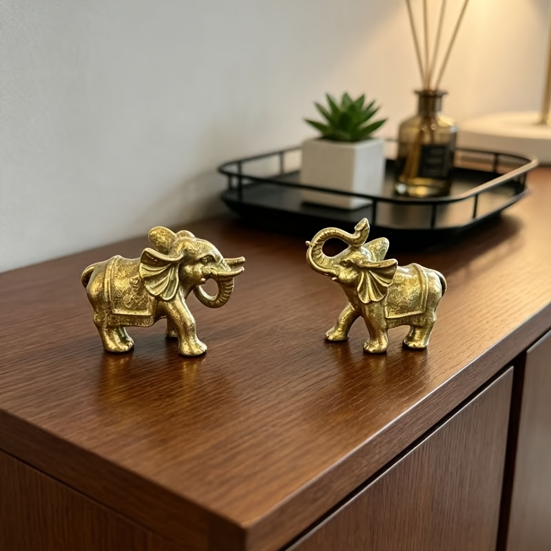 TEMU 2pcs Métal Mini Éléphant Ornement Artisanat Décorations de Bureau Cadeaux d'Anniversaire, Étagères de Bureau Ordinateur de Bureau Décorations,