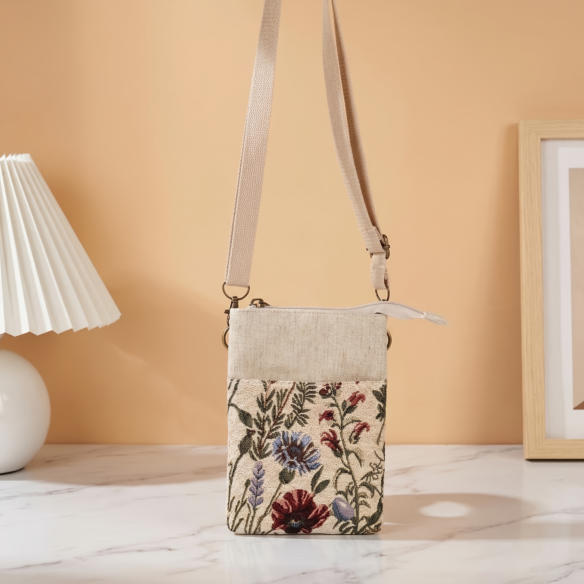 TEMU Bolso para Teléfono Móvil de Estilo Étnico Bohemio con Jacquard, Múltiples Compartimentos y Cremallera Ajustable para Bandolera