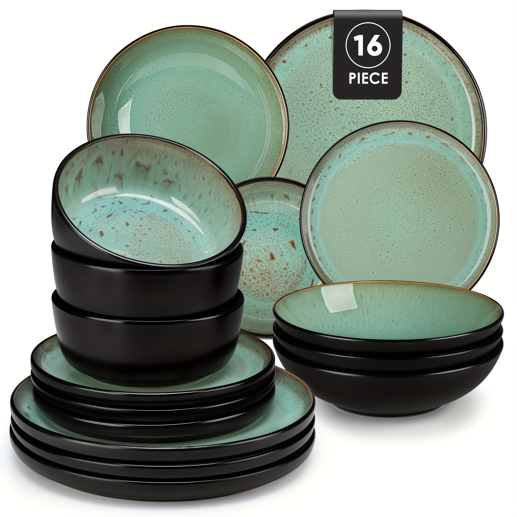 Dinnerware Set 16pcs Stoneware Service For 4 Durable Everyday Dishes Active Glaze End Tableware Dinner Plate Dessert Plate Cereal Bowl And Ideal Thanksgiving And Christmas Gift