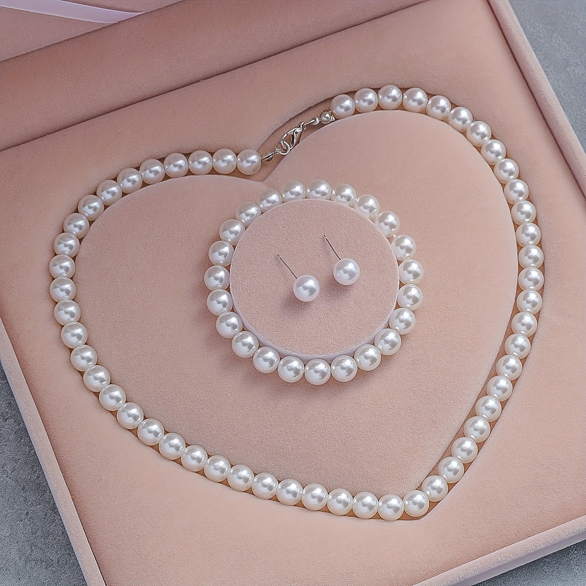 

4pcs Chic Artificial Pearl Jewelry Set - Alloy & Resin, For , Gifts, Christmas - Necklace, Bracelet, Earrings Combo (box Not Included)