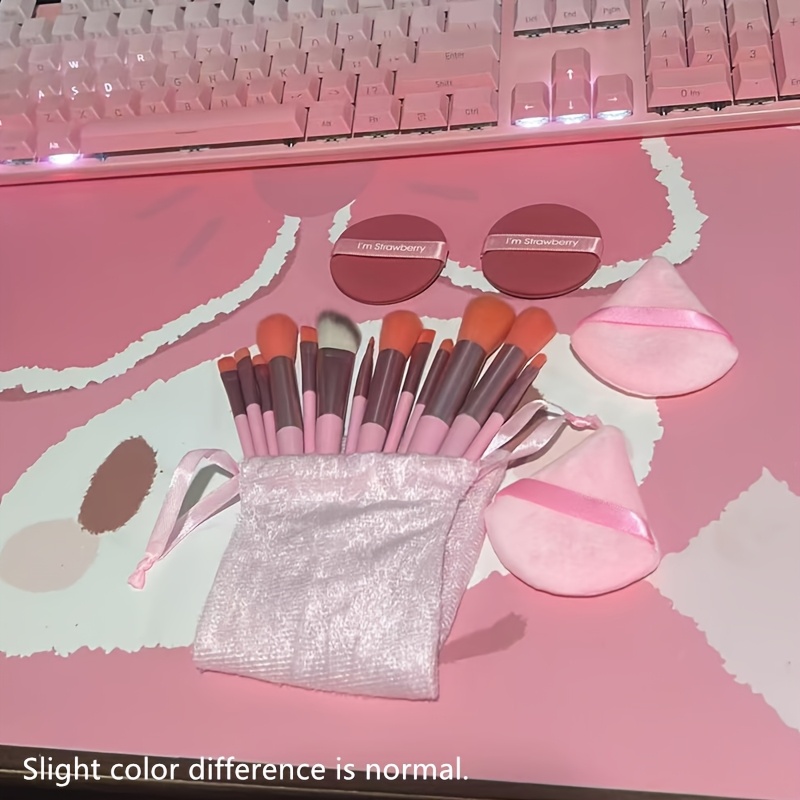 TEMU 18pcs High-quality Professional Makeup Brush Set, Includes 13 Makeup Brushes + 2 + 2 Round + Storage Bag, Soft And Fluffy Foundation Makeup