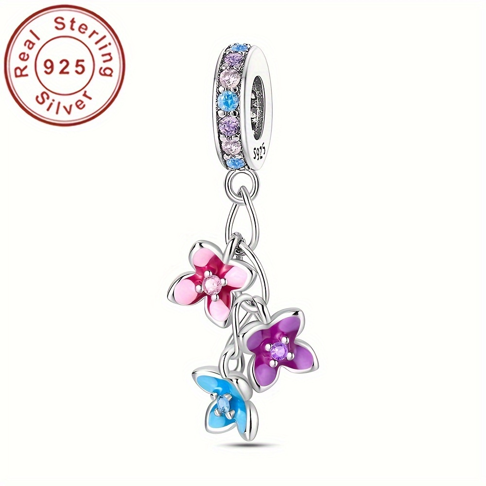 

1.6g S925 Pure Silvery Colorful Flower Pendant Daily Elegant Valentine's Day Gift For Jewelry