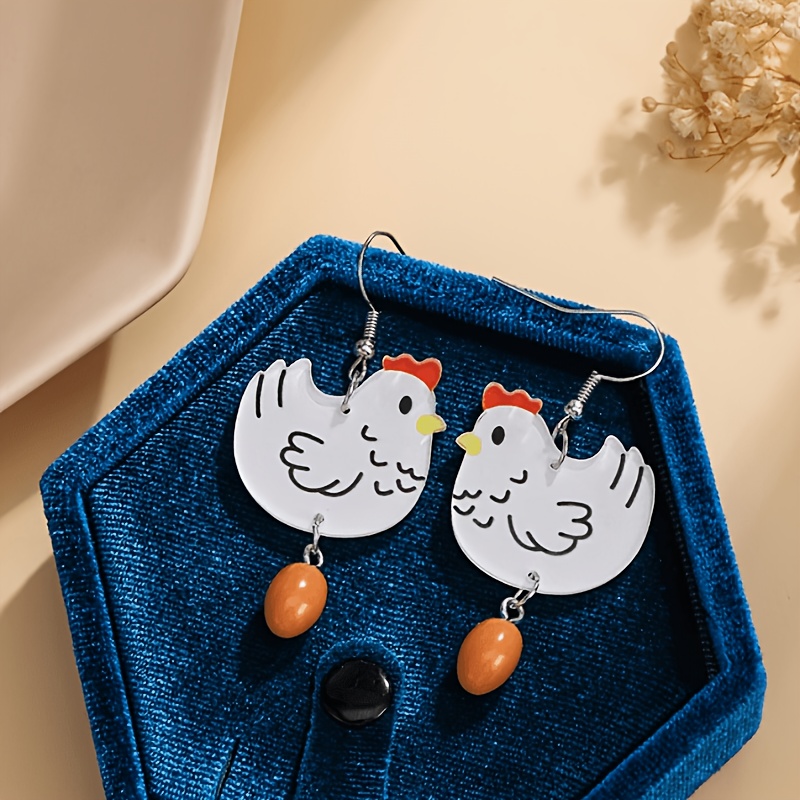 TEMU Ein Paar lustige Cartoon-Acryl-Ohrringe mit Hühner-Eierlegendesign, Nischen- vielseitigem Design