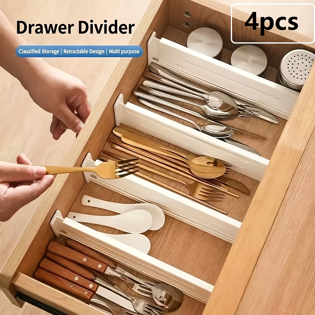 TEMU 4pcs Adjustable Drawer Dividers, Heavy-duty Plastic Expandable Foldable Storage Bins, Adjustable Drawer Organizers, Suitable For Deep/shallow