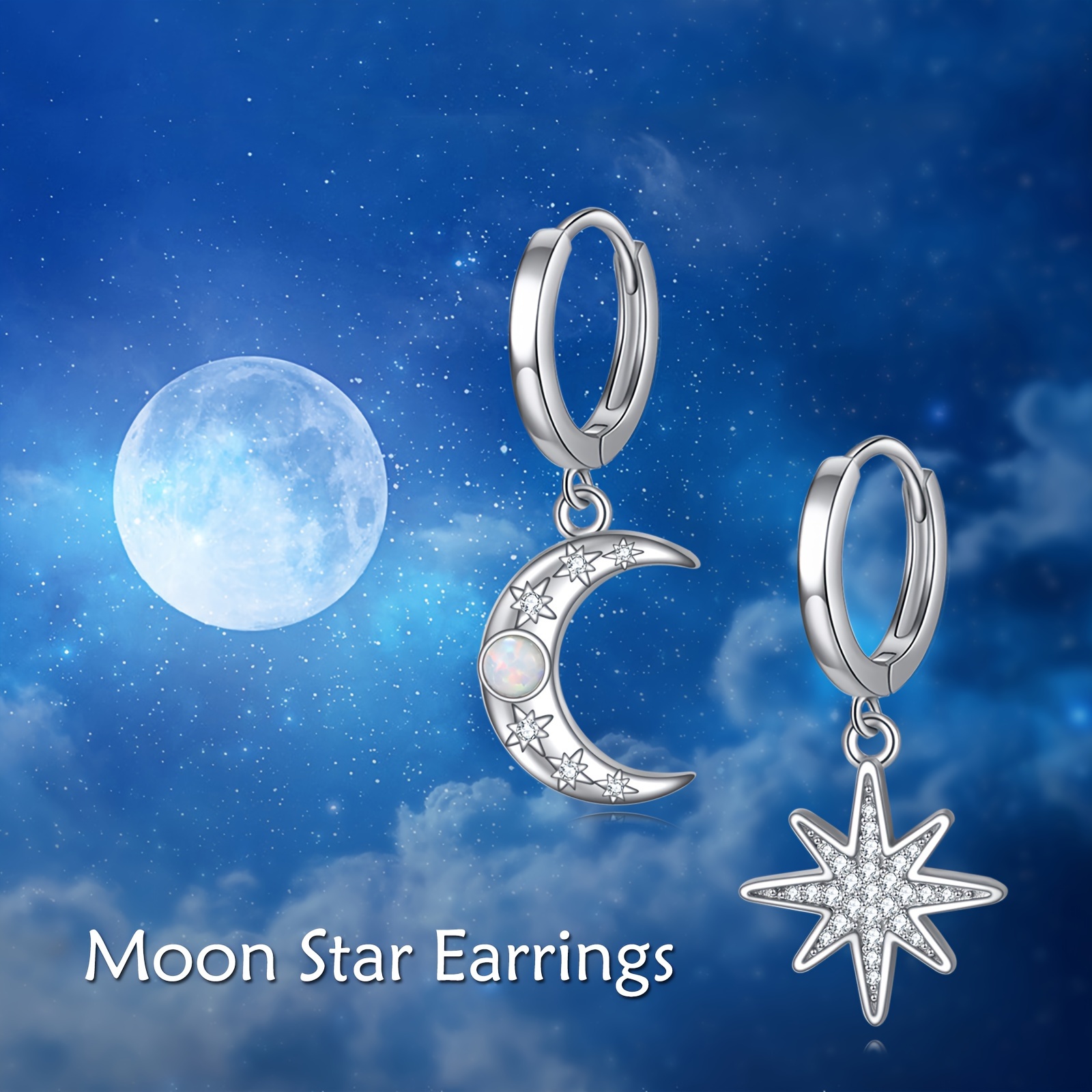 Women's Celestial Moon and Star Dangle Hoop Earrings