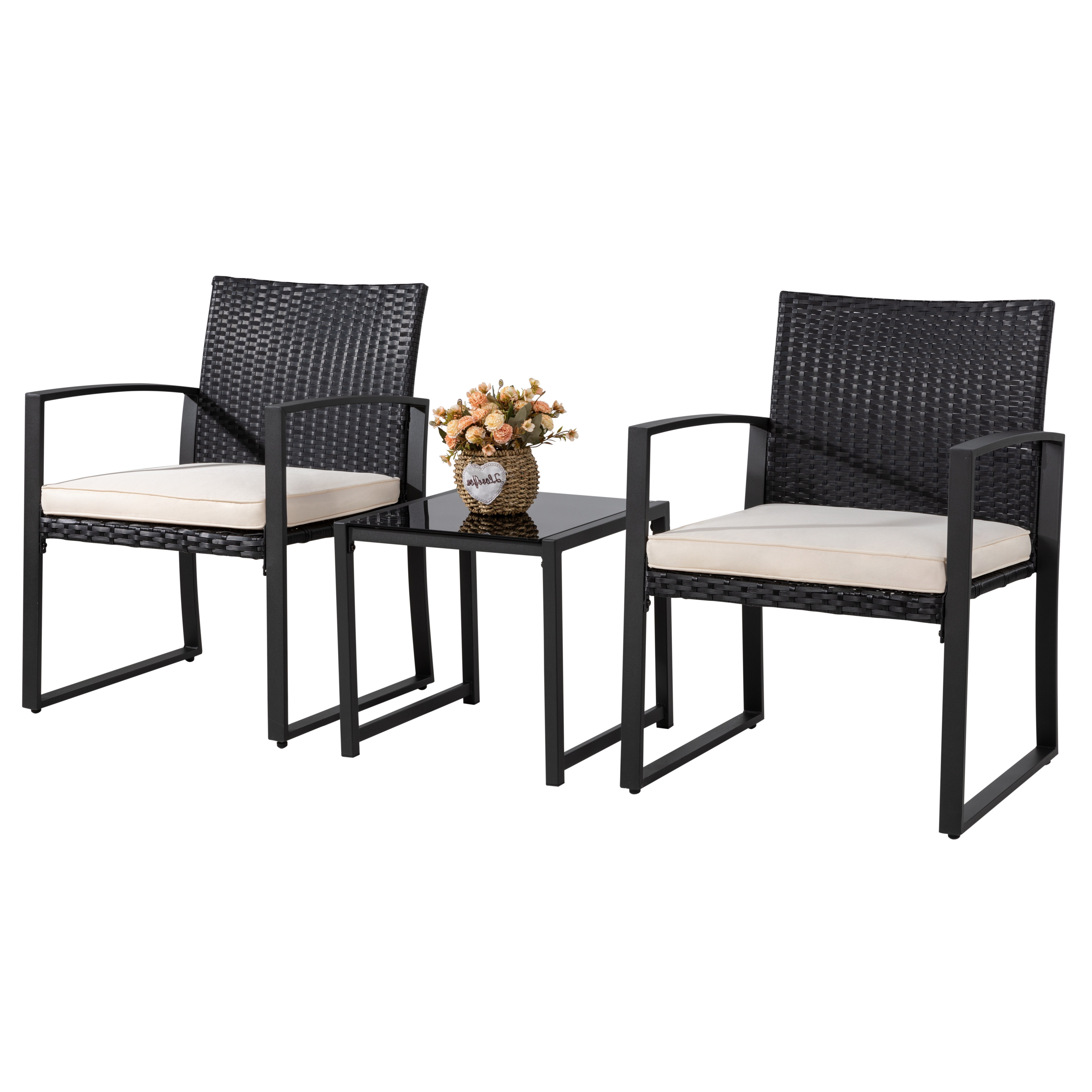 

Sunlei 3 Pieces Outdoor Patio Furniture Set, Modern Wicker Bistro Set, Conversation Rattan Chair Of 2 With Coffee Table For Yard Porch Poolside Lawn