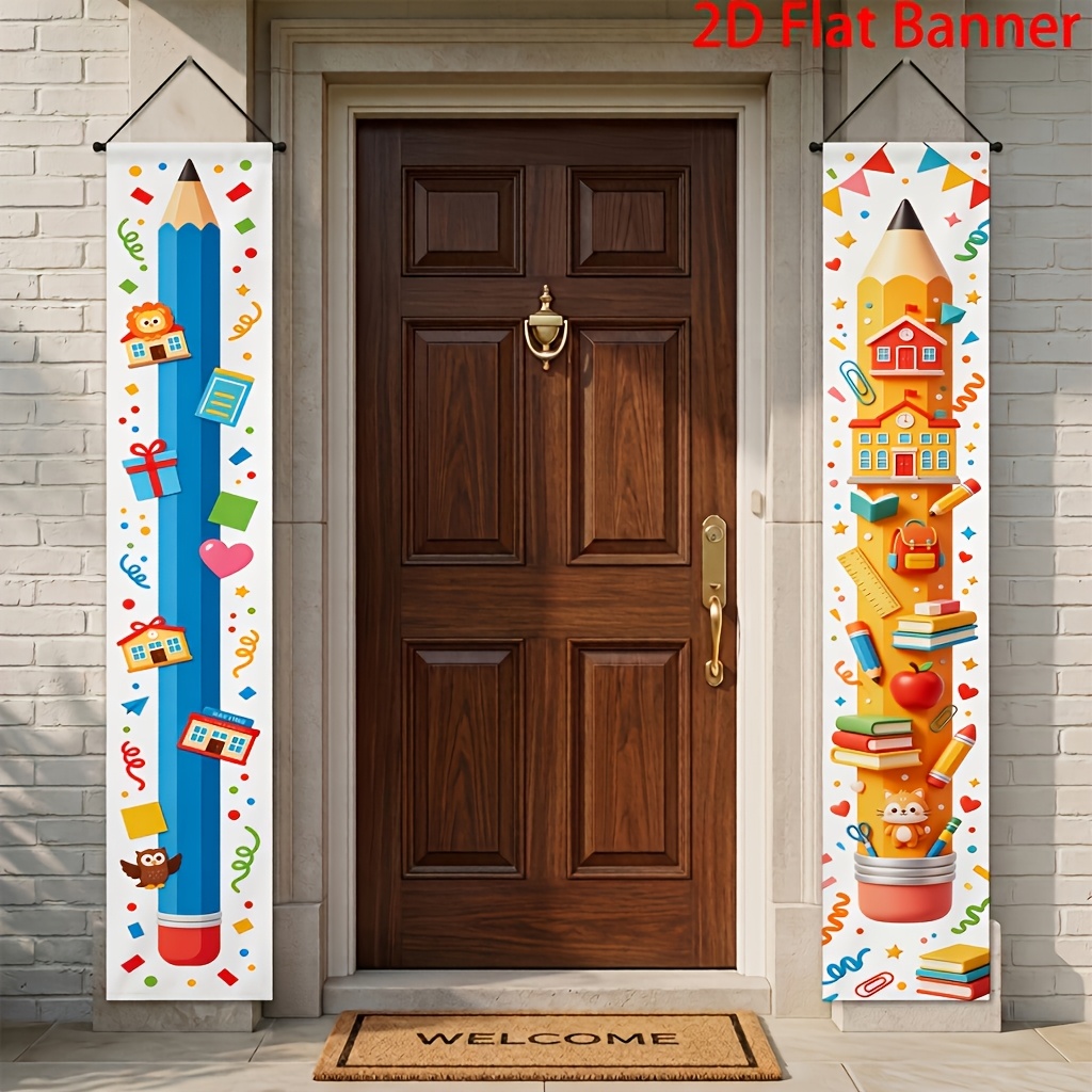 TEMU 2d Flat, 2d Flat - 2d Flat, 2d Flat - 2d Flat Banner, 2pcs Set Back-to-school Campus Theme Polyester Door Banner 30 X 180cm (11.8 X 70.8in),