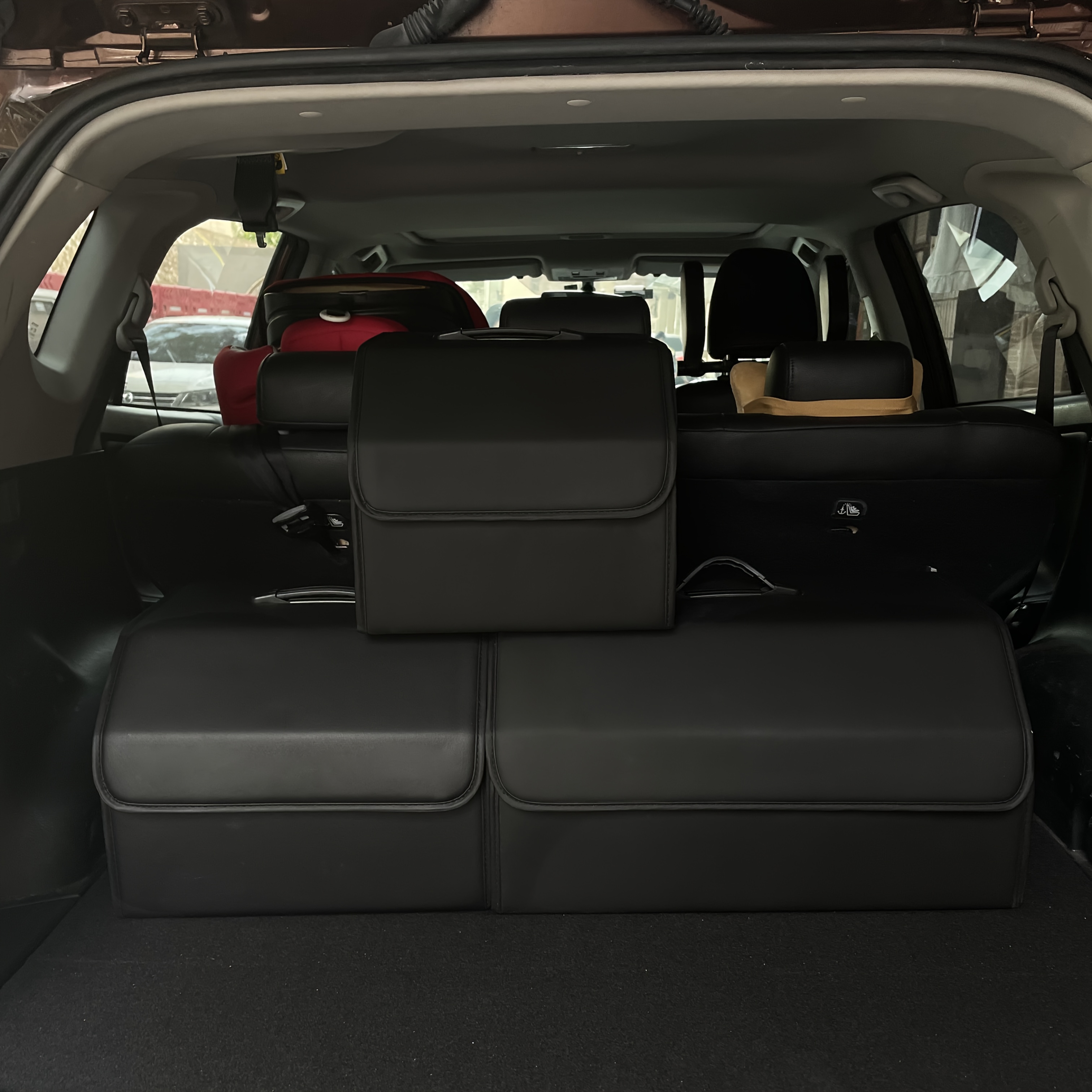 1pc Matte Black Faux Leather Car Storage Box Storage Bag Multi-Functional Folding Storage Box Portable Storage Box Car Trunk Storage Wear Resistant And Durable Available for All Models