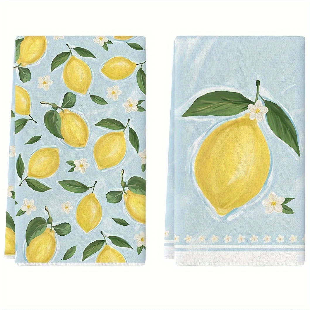 

2pcs, Hand Towels, Lemon Flower Design Kitchen Towels, Vintage Polyester Dish Towels, Seasonal Summer Decor, Refreshing Citrus Theme For Home Cleaning & Decoration