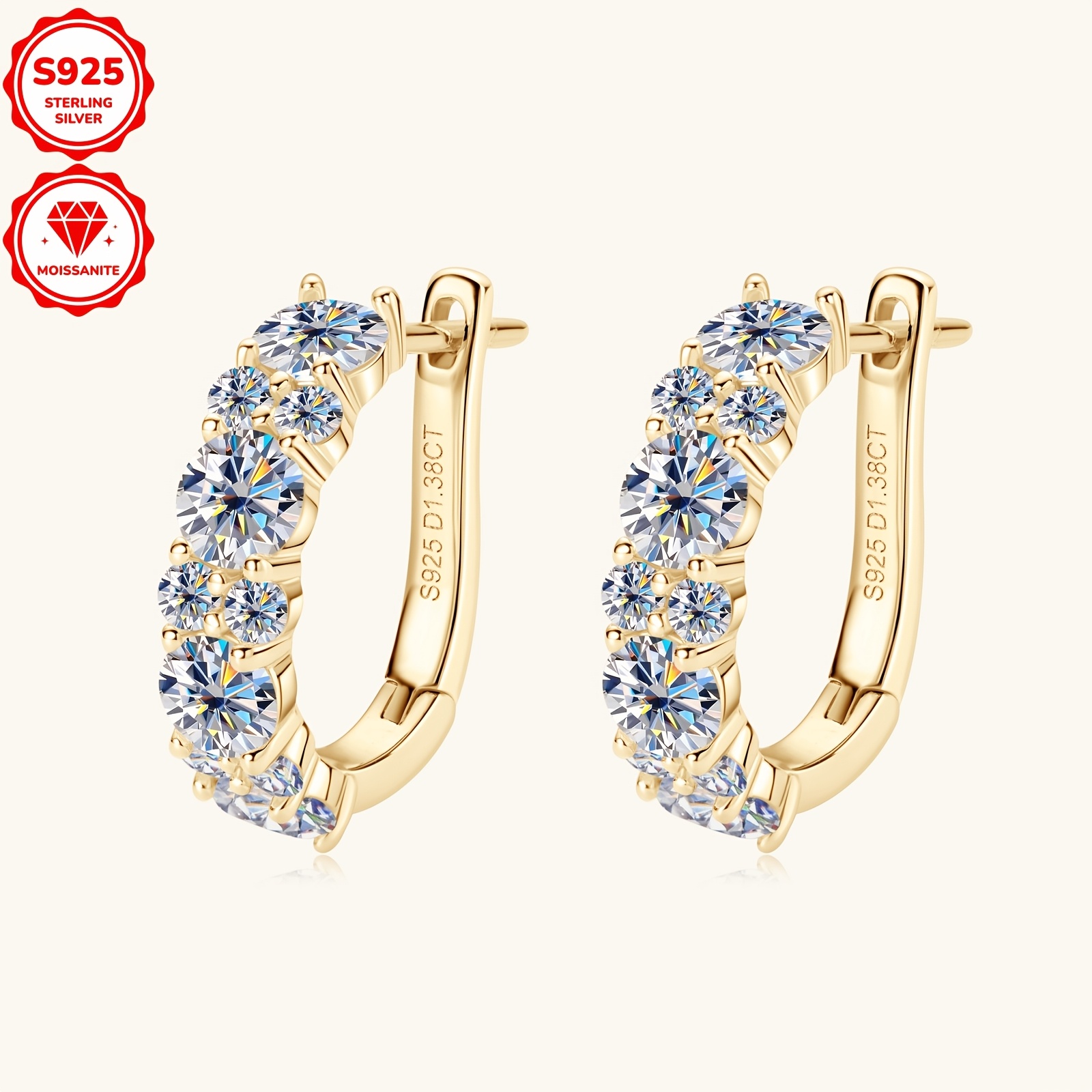 2 36  sterling silver plated moissanite hoop earrings elegant luxury hoop earrings 925 sterling silver plated synthetic moissanite april birthstone 14k golden   2 36g silver weight with 4mm 2mm stones 1 38ctw for   christmas holiday jewelry details 11