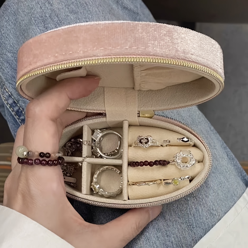 TEMU 1pc Necklace Ring Oval Storage Box, Exquisite And High-end Mini Portable Earring Jewelry Box, Multi-functional