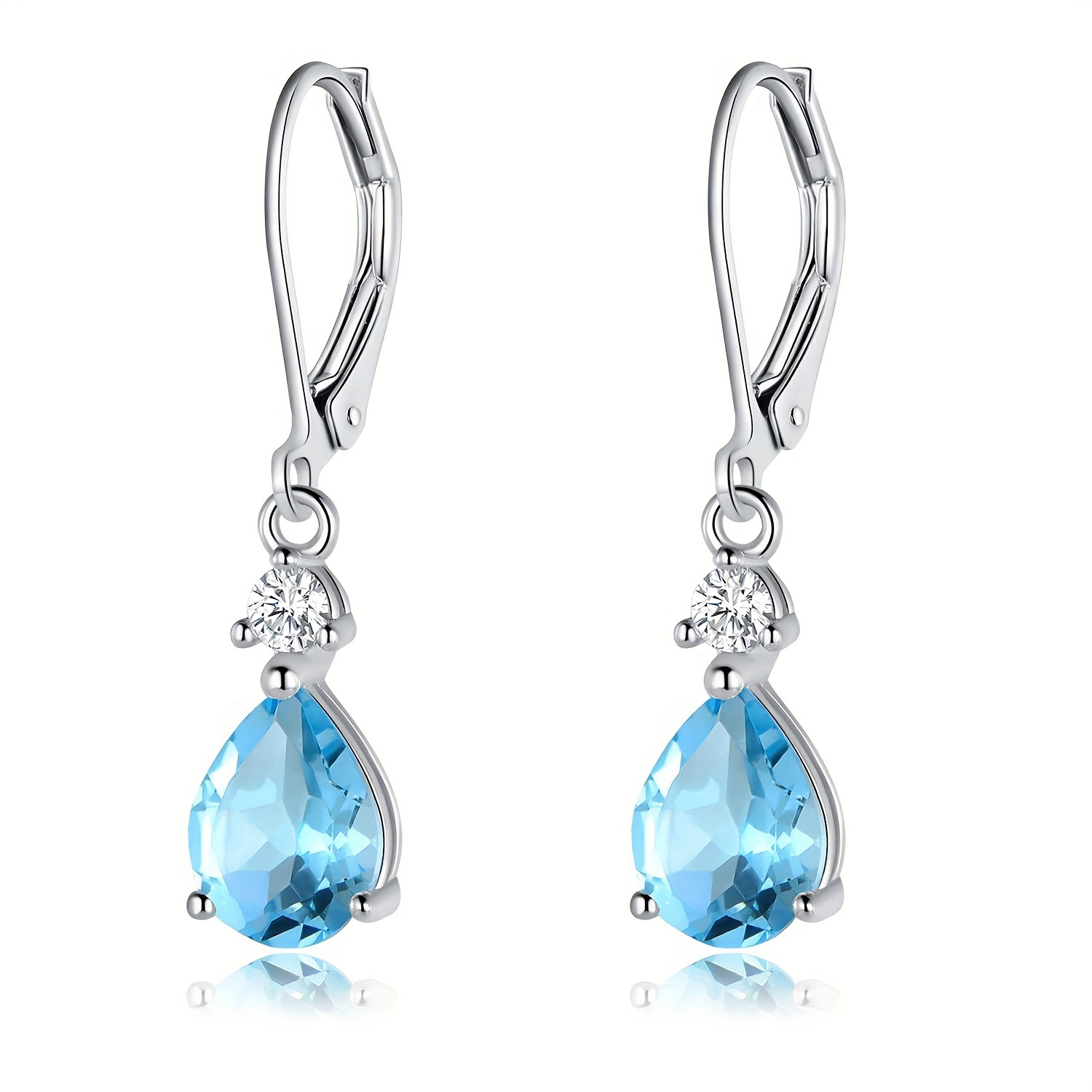 

925 Sterling Silver Blue Topaz/amethyst/rainbow Quartz Cz Teardrop Leverback Earrings Drop Dangly Gemstone Earings Hypoallergenic Birthday Jewelry Gifts For Women Girls