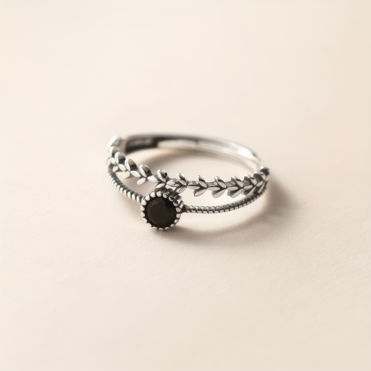 TEMU 1 pièce Bague à double couche ouverte pour l'index, style Ins, motif de blé pastoral et simple, en synthétique noir, cadeau , d'anniversaire, de